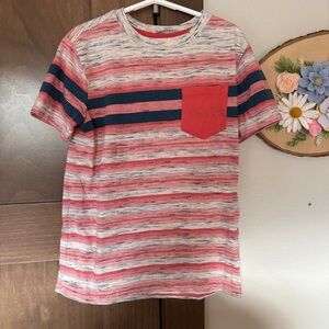 Cat & Jack Boys Red Navy Blue Gray Striped T-shirt Size S (6/7)